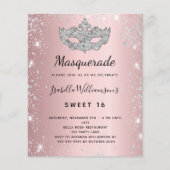Masquerade blush roze zilver Sweet 16 uitnodiging (Voorkant)