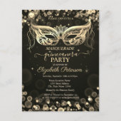 Masquerade Bokeh Dark Quinceañera Uitnodiging Briefkaart (Voorkant)