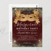 Masquerade Bourgogne Gouden Glitter Verjaardagsfee Briefkaart (Voorkant / Achterkant)