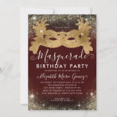 Masquerade Bourgogne Gouden Glitter Verjaardagsfee Kaart (Voorkant)