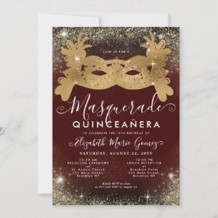Masquerade Bourgogne Rode Gouden Glitter Quinceane Kaart