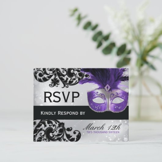 Masquerade bruiloft RSVP Kaarten (Staand voorkant)