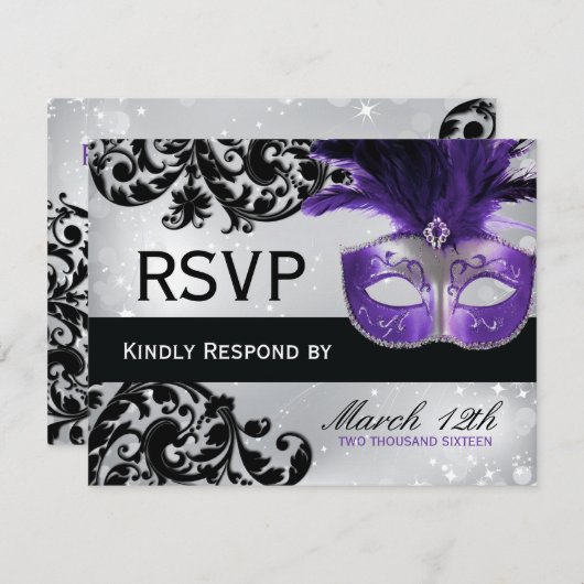 Masquerade bruiloft RSVP Kaarten (Voorkant / Achterkant)