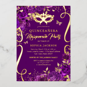 Masquerade Butterfly Paarse Quinceanera Folie Uitnodiging