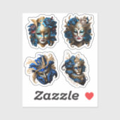 Masquerade carnaval gezichtsmaskers blauw goud Ven Sticker (Vel)