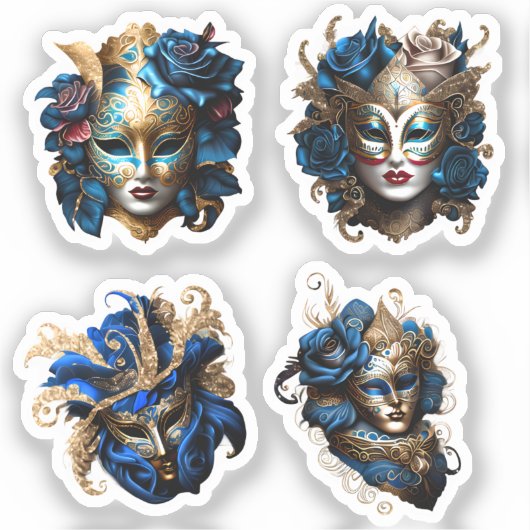 Masquerade carnaval gezichtsmaskers blauw goud Ven Sticker (Voorkant)