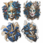 Masquerade carnaval gezichtsmaskers blauw goud Ven Sticker (Voorkant)