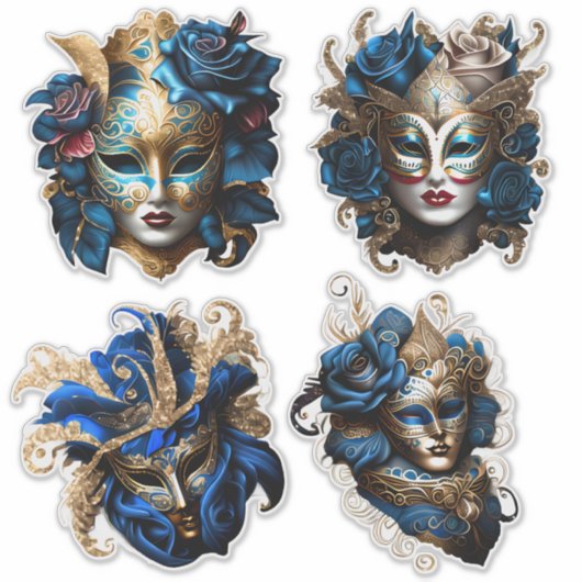 Masquerade carnaval gezichtsmaskers blauw goud Ven Sticker (Voorkant)