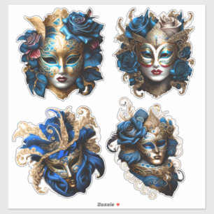 Masquerade carnaval gezichtsmaskers blauw goud Ven Sticker