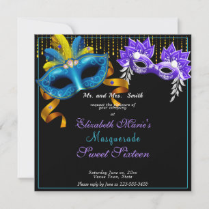 Masquerade Carnival Feather maskers Sweet Sixteen Kaart