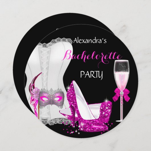 Masquerade Champagne Bachelorette Corset Pink R Kaart (Voorkant / Achterkant)