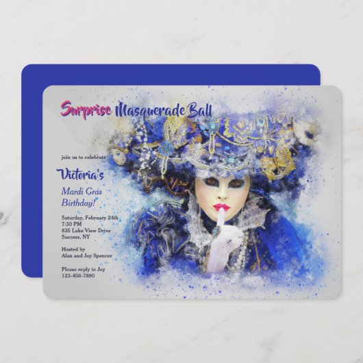 Masquerade Character Invitation Kaart (Voorkant / Achterkant)