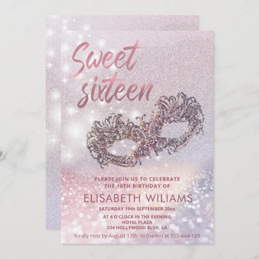 Masquerade charme mousserende glittery ombre kaart (Voorkant / Achterkant)