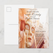 Masquerade Chic Masque Sweet 16 I Uitnodiging Briefkaart (Voorkant / Achterkant)