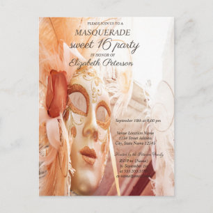 Masquerade Chic Masque Sweet 16 I Uitnodiging Briefkaart