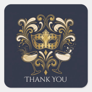 Masquerade Cocktail Navy Goud Vierkante Sticker