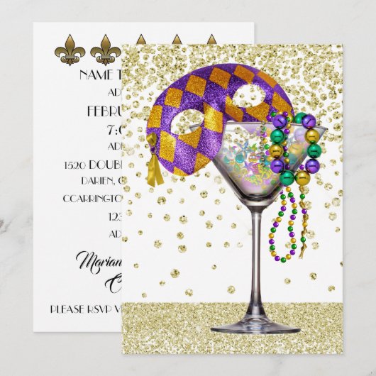 Masquerade Cocktail Party Uitnodiging (Voorkant / Achterkant)