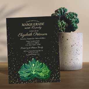 Masquerade, Confetti Groen Masker Sweet 16 Uitnodiging Briefkaart