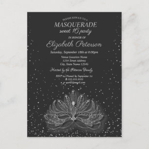 Masquerade, Confetti Masque Gray Sweet 16 Uitnodiging Briefkaart