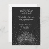 Masquerade, Confetti Masque Gray Sweet 16 Uitnodiging Briefkaart (Voorkant / Achterkant)
