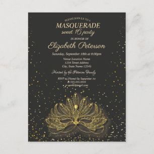 Masquerade, Confetti Masque Sweet 16 Uitnodiging Briefkaart