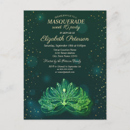 Masquerade, Confetti Stars Green Masque Sweet 16 Uitnodiging Briefkaart