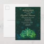 Masquerade, Confetti Stars Green Masque Sweet 16 Uitnodiging Briefkaart (Voorkant / Achterkant)