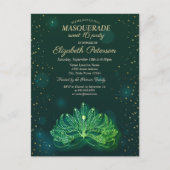 Masquerade, Confetti Stars Green Masque Sweet 16 Uitnodiging Briefkaart (Voorkant)