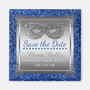 Masquerade Costume Party Blue Silver Save the Date Magneet