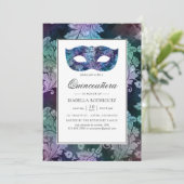  Masquerade Damask Quinceañera Kaart (Staand voorkant)