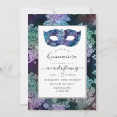 Masquerade Damask Quinceañera Kaart (Voorkant)