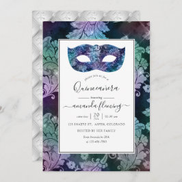  Masquerade Damask Quinceañera Kaart
