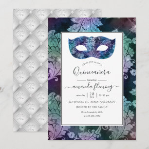  Masquerade Damask Quinceañera Kaart