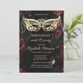 Masquerade Dark Red Roses Gothic Sweet 16 Kaart (Staand voorkant)