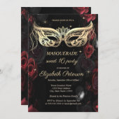 Masquerade Dark Red Roses Gothic Sweet 16 Kaart (Voorkant / Achterkant)