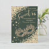 Masquerade diamant luxe goud, zoet 16 Invitati Kaart (Staand voorkant)