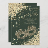 Masquerade diamant luxe goud, zoet 16 Invitati Kaart (Voorkant / Achterkant)