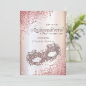 Masquerade diamant luxe Quinceañera roos gold Kaart (Staand voorkant)
