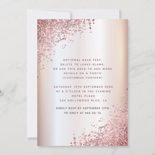 Masquerade diamant luxe Quinceañera roos gold Kaart (Achterkant)