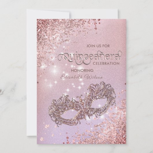 Masquerade diamant luxe Quinceañera roos gold Kaart (Voorkant)