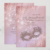 Masquerade diamant luxe Quinceañera roos gold Kaart (Voorkant / Achterkant)