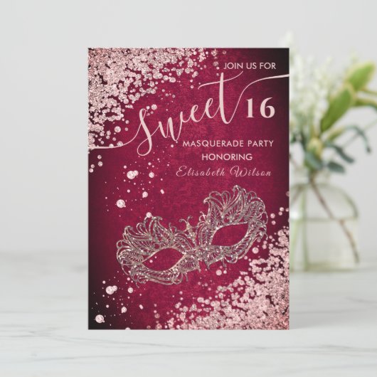 Masquerade diamant luxe roos goud, zoet 16 Inv. Kaart (Staand voorkant)