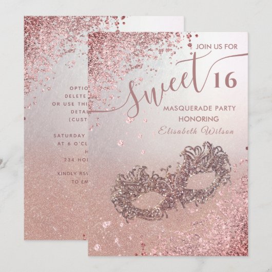 Masquerade diamant luxe roos goud, zoet 16 kaart (Voorkant / Achterkant)