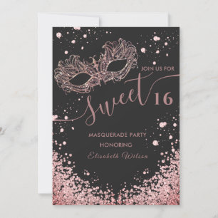 Masquerade diamant luxe roze goud zoete 16  uitnod kaart