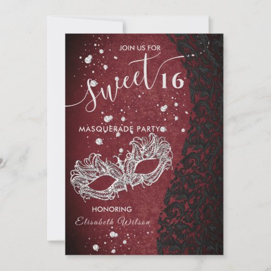 Masquerade diamantdamask bogundy, zoet 16 kaart (Voorkant)