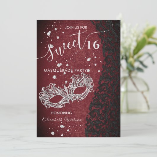 Masquerade diamantdamask bogundy, zoet 16 kaart (Staand voorkant)