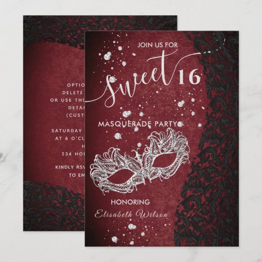 Masquerade diamantdamask bogundy, zoet 16 kaart (Voorkant / Achterkant)