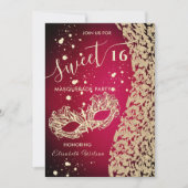 Masquerade diamantdemask red zoet 16 uitnodiging (Voorkant)