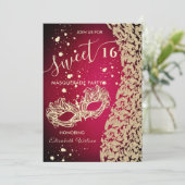 Masquerade diamantdemask red zoet 16 uitnodiging (Staand voorkant)