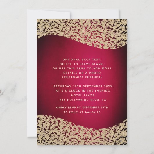 Masquerade diamantdemask red zoet 16 uitnodiging (Achterkant)